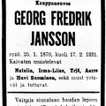 Jansson 1931 nekrolog